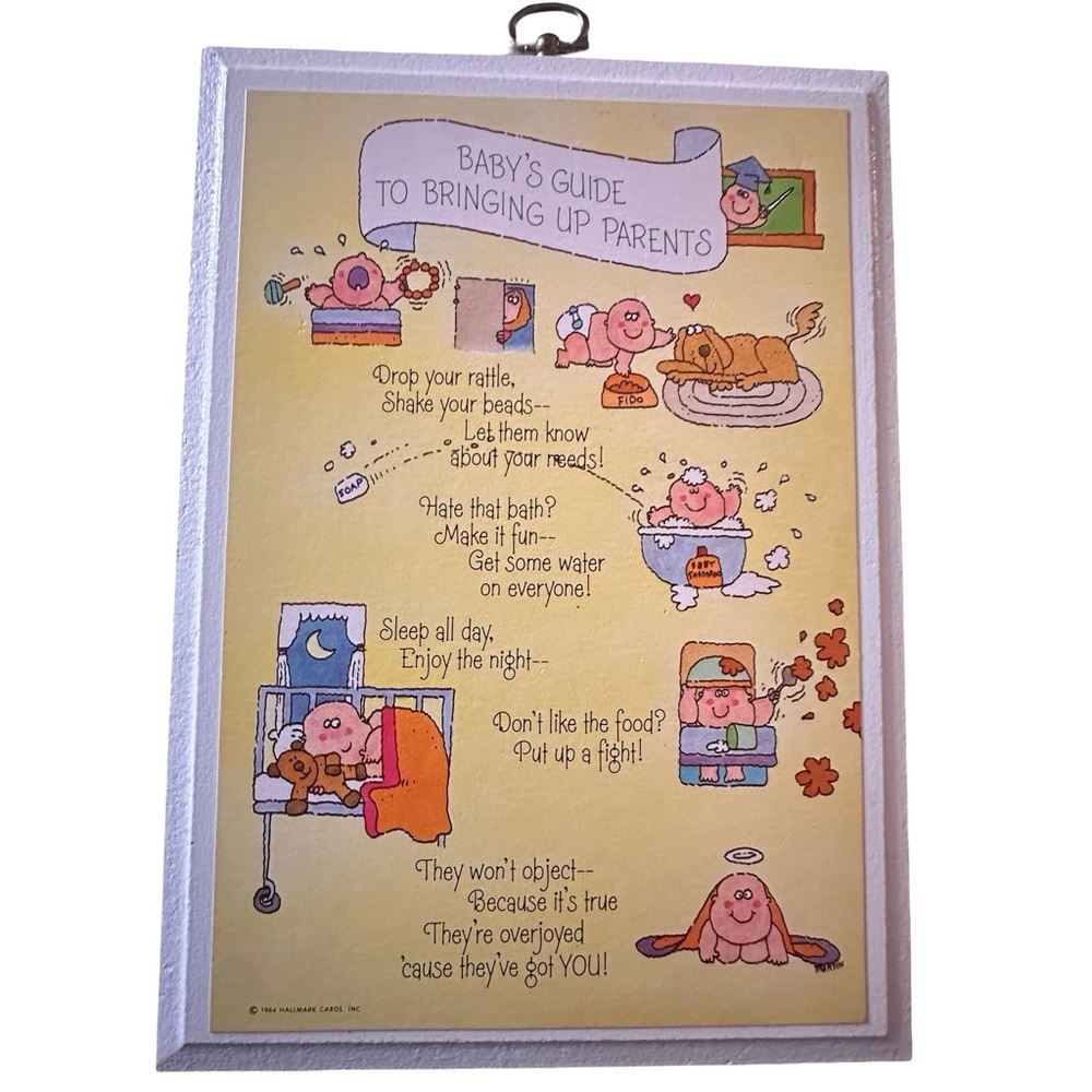 Hallmark 1984 VINTAGE Baby's Guide to Bringing Up Parents Wall Plaque